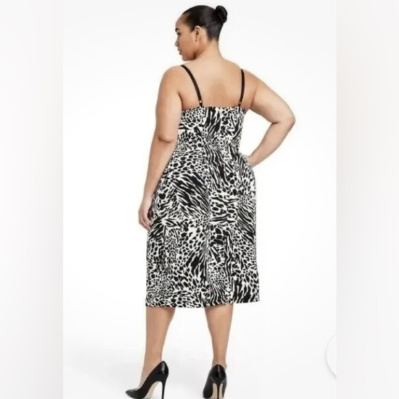 NWT Sergio Hudson Black/White Animal Print Bustier Midi Dress Size 4X - Picture 2 of 9